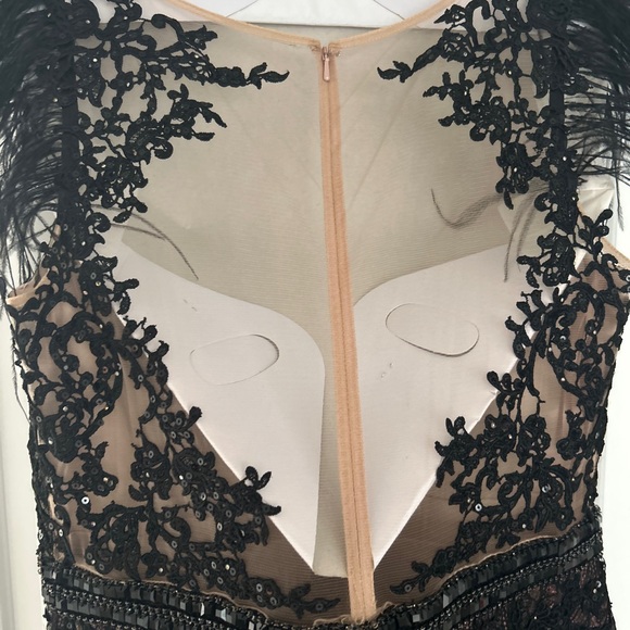 Mac Dougal Embellished Feather Cap Sleeve Illusion Neck Trumpet Gown - Picture 4 of 8